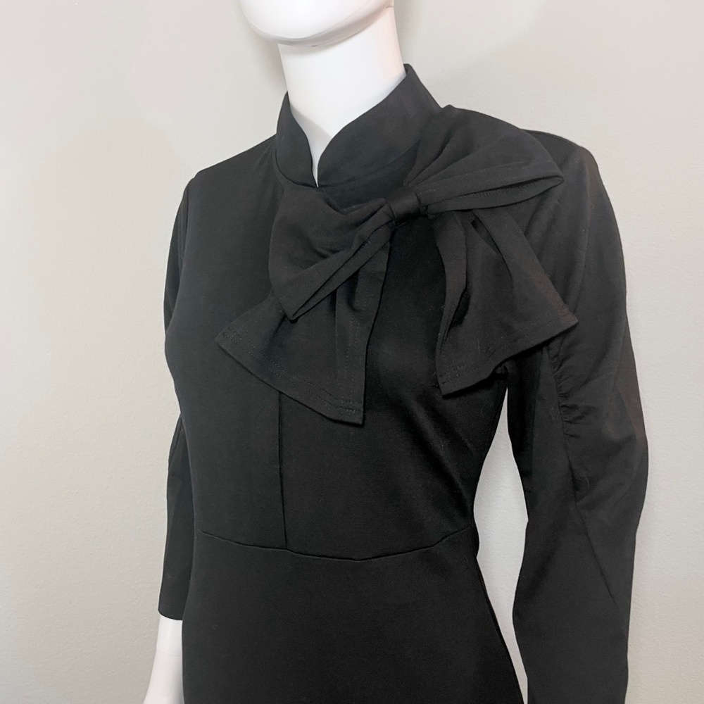 Black Collar Bow Pinup Pencil Dress - Picture 7 of 7